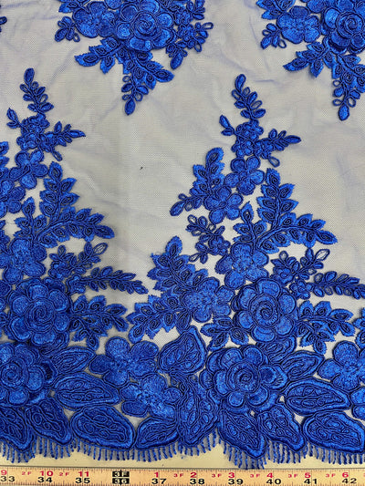 Alessia ROYAL BLUE Polyester 3D Floral Embroidery on Mesh Lace Fabric by the Yard - 10174