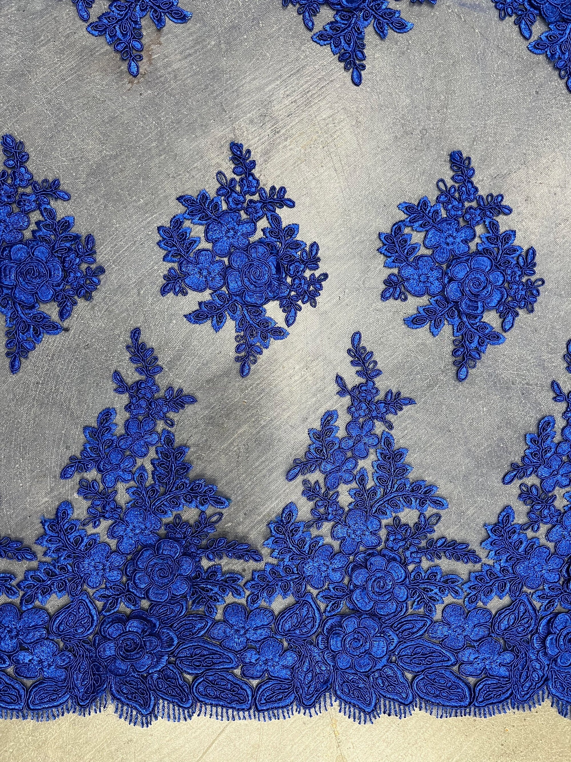 Alessia ROYAL BLUE Polyester 3D Floral Embroidery on Mesh Lace Fabric by the Yard - 10174