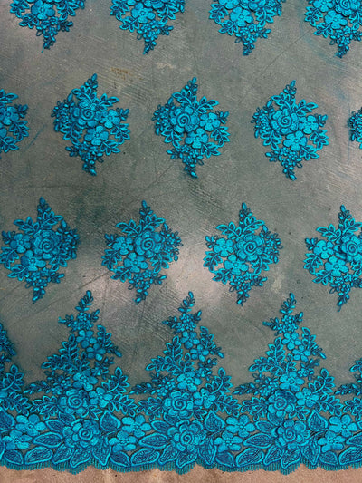 Alessia TEAL Polyester 3D Floral Embroidery on Mesh Lace Fabric by the Yard - 10174