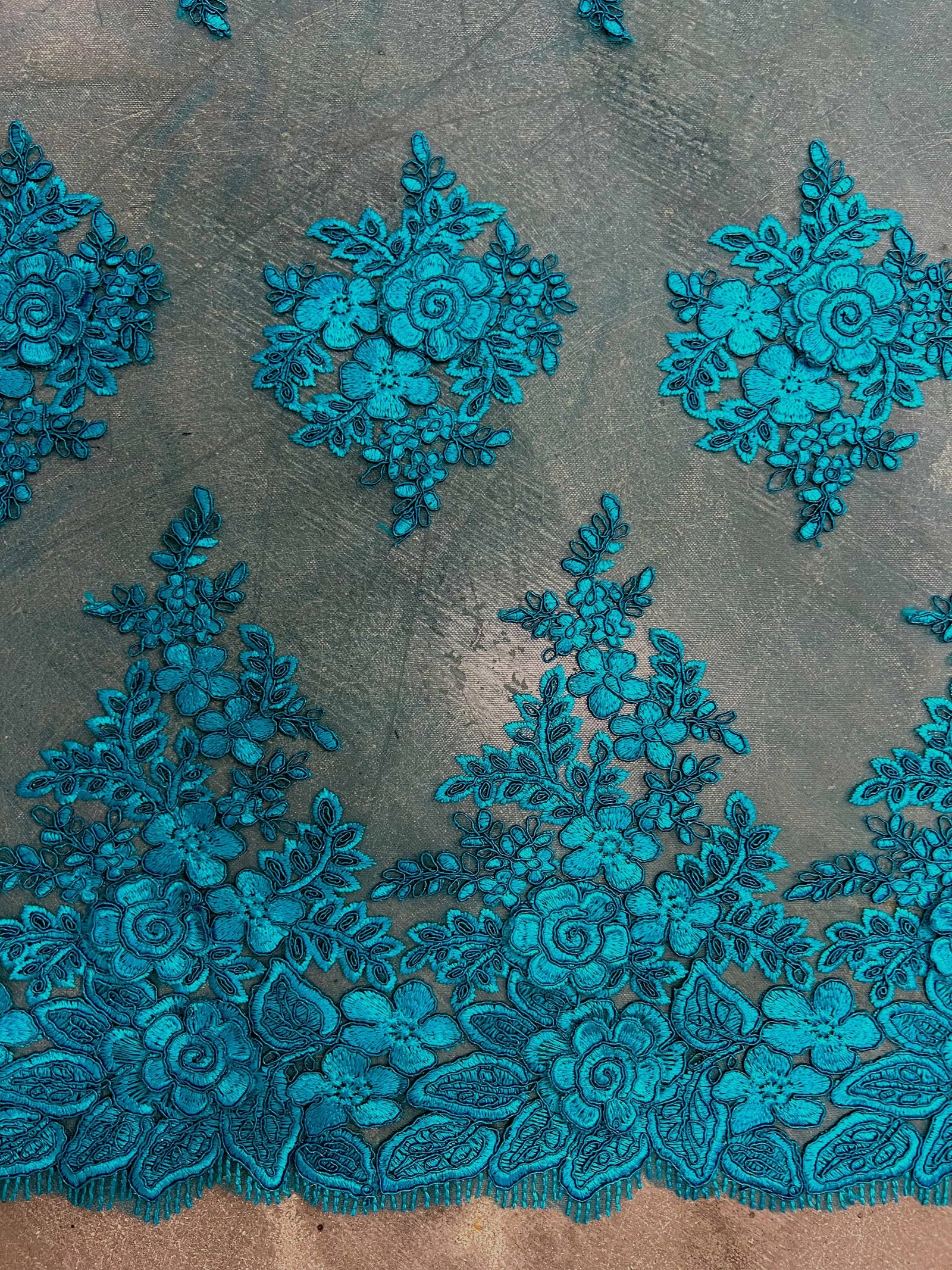 Alessia TEAL Polyester 3D Floral Embroidery on Mesh Lace Fabric by the Yard - 10174