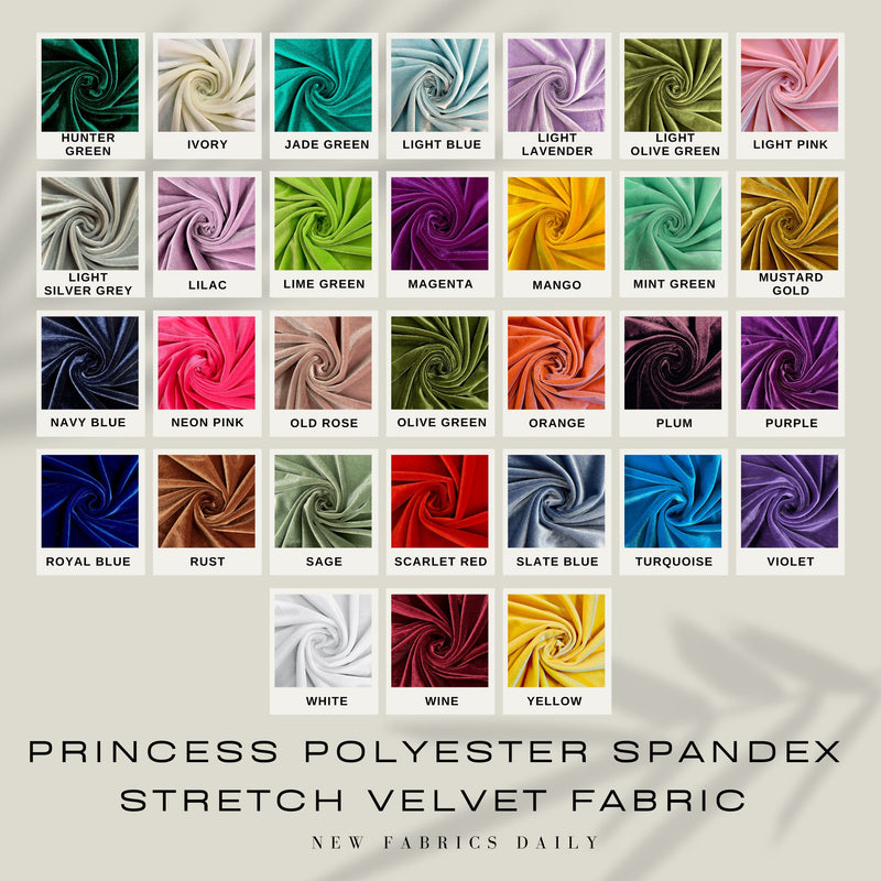 Princess Polyester Spandex Stretch Velvet Fabric for Bows, Top Knots, Scrunchies, Clothes, Costumes, Crafts - NewFabricsDaily