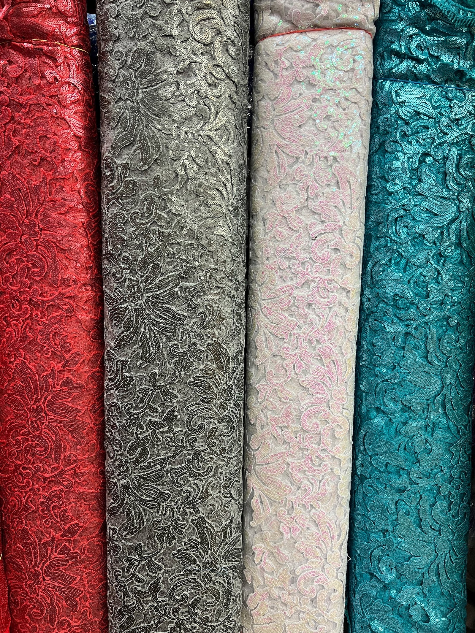 Liana Embroidered Floral Sequins on Mesh Lace Fabric by the Yard - 10150