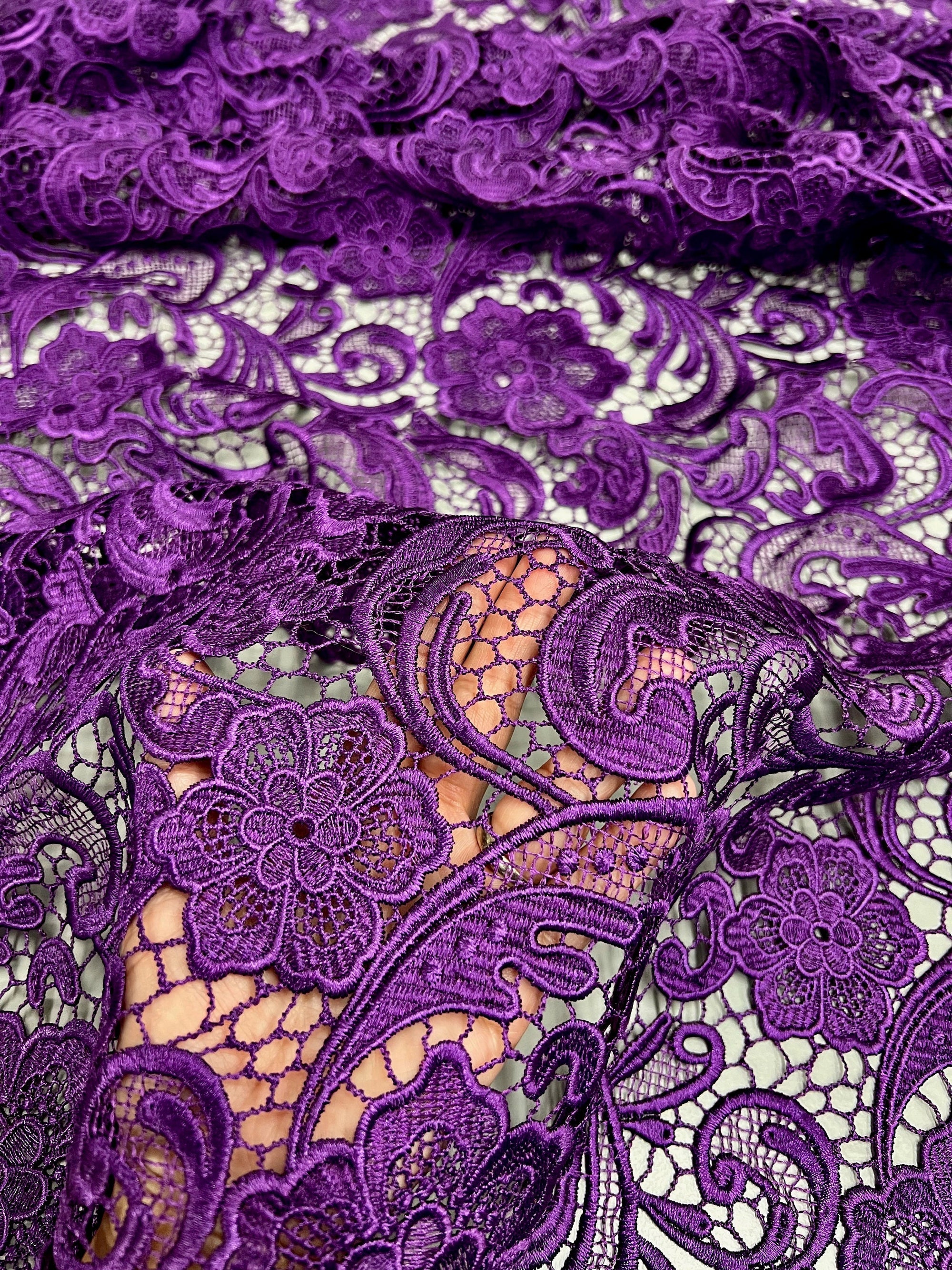 Maggie PURPLE Guipure Venice Heavy Lace Fabric by the Yard - 10019