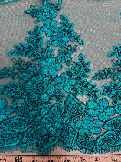 Alessia TEAL Polyester 3D Floral Embroidery on Mesh Lace Fabric by the Yard - 10174
