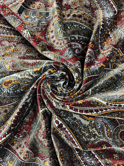 Sutton PAISLEY 8 Print on Polyester Stretch Velvet Fabric by the Yard for Bows, Head Wraps, Clothes, Costumes, Crafts - 10171