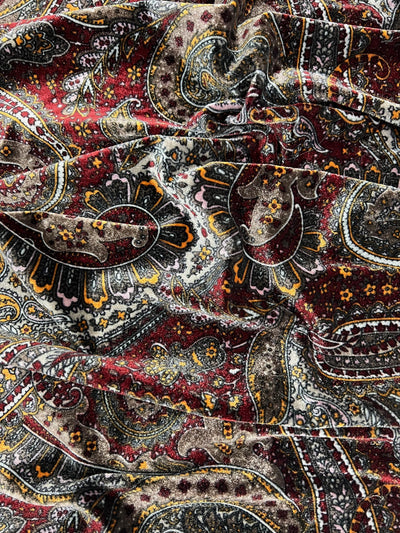 Sutton PAISLEY 8 Print on Polyester Stretch Velvet Fabric by the Yard for Bows, Head Wraps, Clothes, Costumes, Crafts - 10171