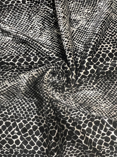 Dana BLACK IVORY Animal Print on Polyester Crushed Stretch Velvet Fabric for Bows, Top Knots, Head Wraps, Clothes, Costumes, Crafts - 10160