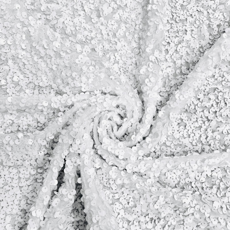 Stephanie WHITE Overlap Sequins on WHITE Stretch Velvet Fabric by the Yard for Gowns, Apparel, Costumes, Crafts - 10185