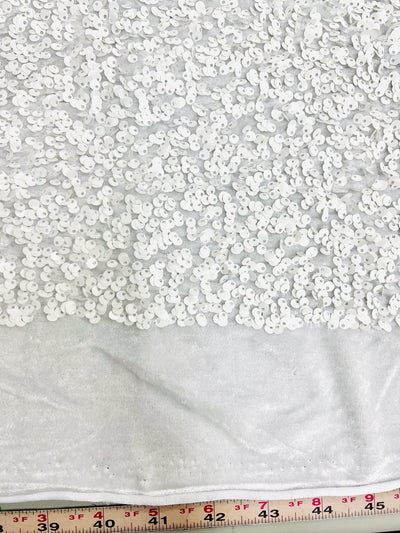 Stephanie WHITE Overlap Sequins on WHITE Stretch Velvet Fabric by the Yard for Gowns, Apparel, Costumes, Crafts - 10185