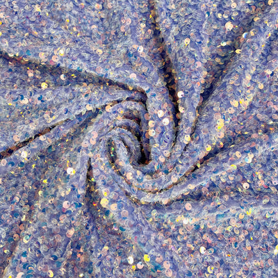 Stephanie IRIDESCENT LILAC Overlap Sequins on LAVENDER Stretch Velvet Fabric for Gowns, Apparel, Costumes, Crafts