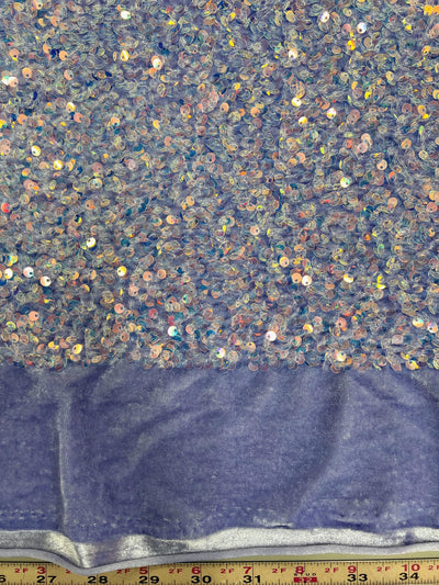Stephanie IRIDESCENT LILAC Overlap Sequins on LAVENDER Stretch Velvet Fabric for Gowns, Apparel, Costumes, Crafts