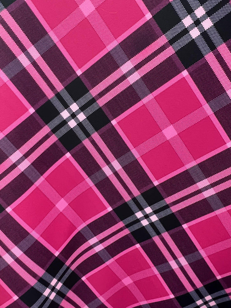 Clementine FUCHSIA Plaid Printed Nylon Spandex 4-way Stretch Medium Weight Fabric for Apparel, Swimwear, Activewear, Costumes, Crafts