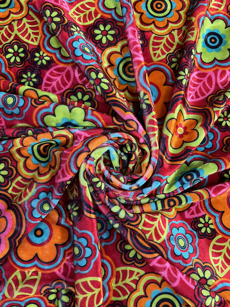 Sutton FLORAL Print 23 on Polyester Stretch Velvet for Bows, Topknot, Scrunchies, Clothes, Costumes, Crafts - 10171