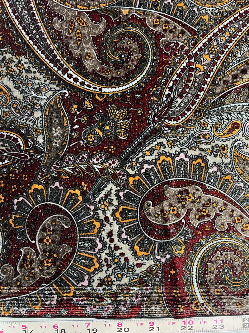 Sutton PAISLEY 8 Print on Polyester Stretch Velvet Fabric by the Yard for Bows, Head Wraps, Clothes, Costumes, Crafts - 10171