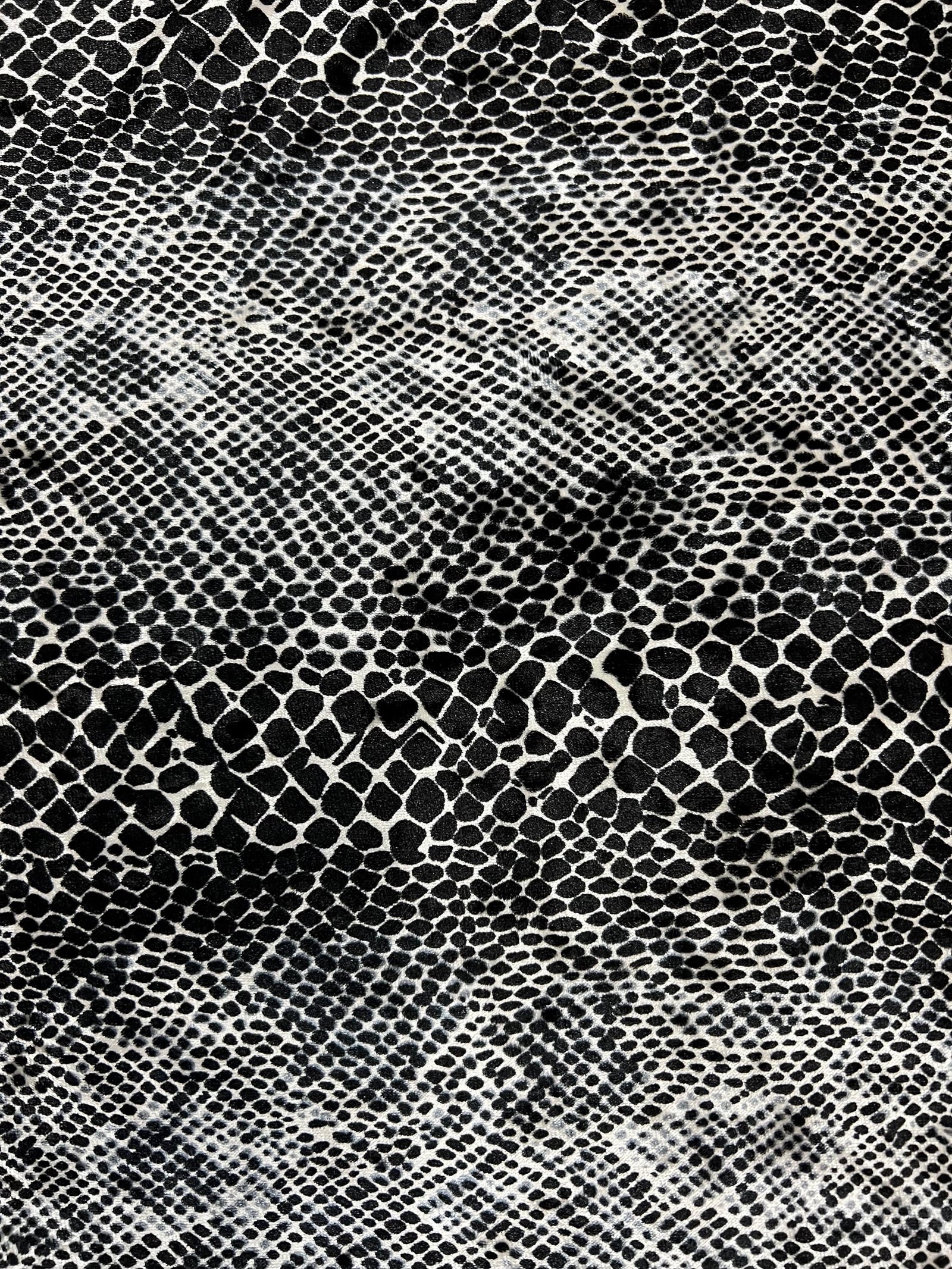 Dana BLACK IVORY Animal Print on Polyester Crushed Stretch Velvet Fabric for Bows, Top Knots, Head Wraps, Clothes, Costumes, Crafts - 10160