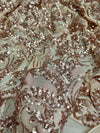Erin COPPER Flowers and Leaves Sequins on Mesh Lace Fabric by the Yard - 10063