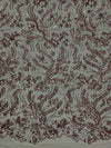 Erin COPPER Flowers and Leaves Sequins on Mesh Lace Fabric by the Yard - 10063