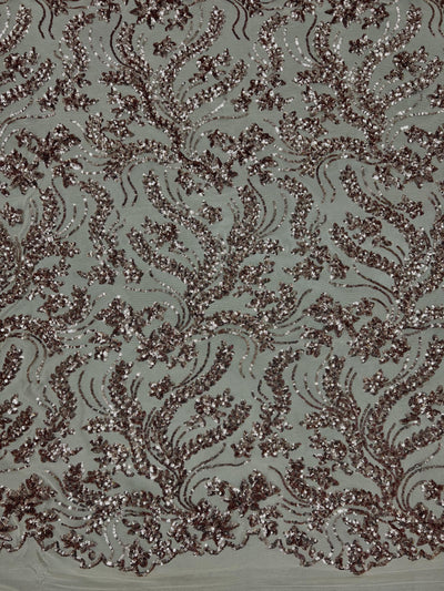 Erin COPPER Flowers and Leaves Sequins on Mesh Lace Fabric by the Yard - 10063