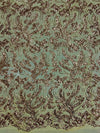 Erin GOLD Flowers and Leaves Sequins on Mesh Lace Fabric by the Yard - 10063
