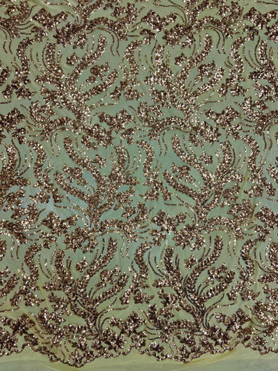 Erin GOLD Flowers and Leaves Sequins on Mesh Lace Fabric by the Yard - 10063
