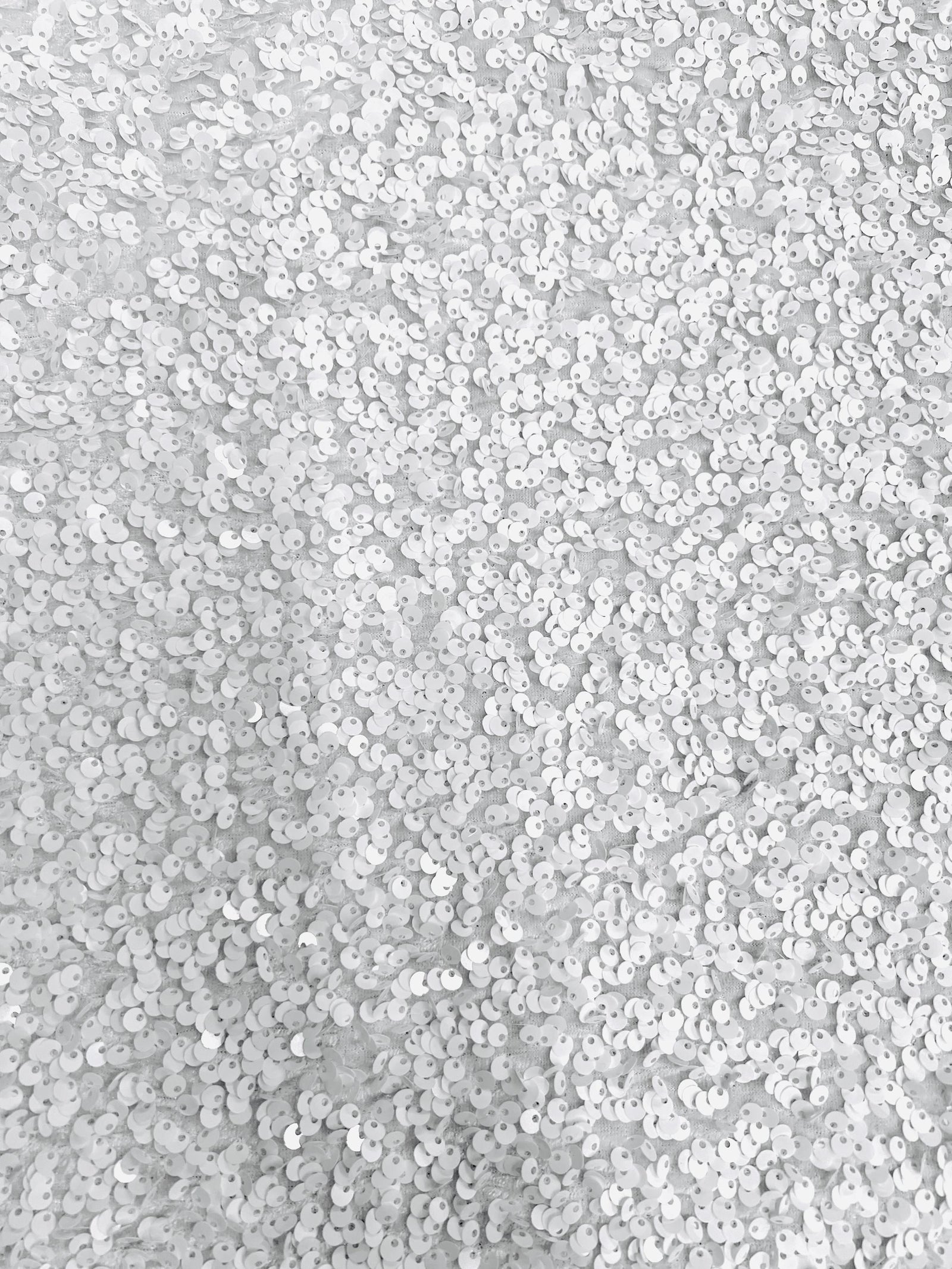 Stephanie WHITE Overlap Sequins on WHITE Stretch Velvet Fabric by the Yard for Gowns, Apparel, Costumes, Crafts - 10185