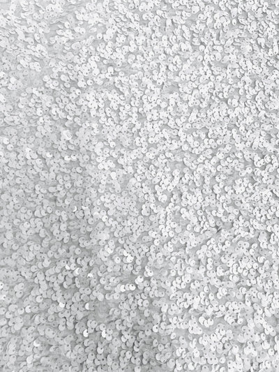 Stephanie WHITE Overlap Sequins on WHITE Stretch Velvet Fabric by the Yard for Gowns, Apparel, Costumes, Crafts - 10185