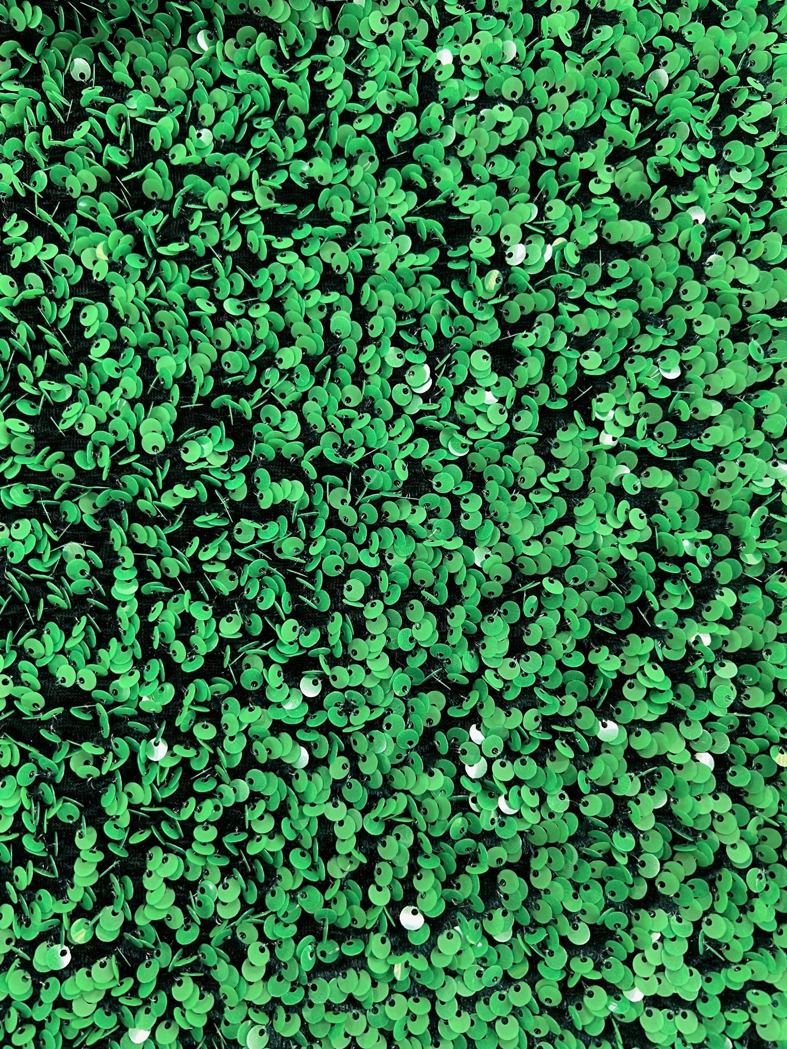 Stephanie GREEN Overlap Sequins on HUNTER GREEN Stretch Velvet Fabric by the Yard for Gowns, Apparel, Costumes, Crafts - 10185