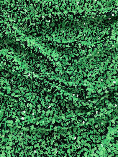 Stephanie GREEN Overlap Sequins on HUNTER GREEN Stretch Velvet Fabric by the Yard for Gowns, Apparel, Costumes, Crafts - 10185