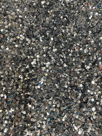 Stephanie SILVER Overlap Sequins on GREY Stretch Velvet Fabric by the Yard for Gowns, Apparel, Costumes, Crafts - 10185