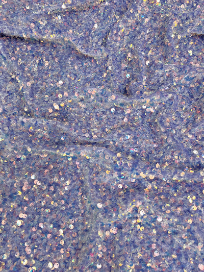 Stephanie IRIDESCENT LILAC Overlap Sequins on LAVENDER Stretch Velvet Fabric for Gowns, Apparel, Costumes, Crafts
