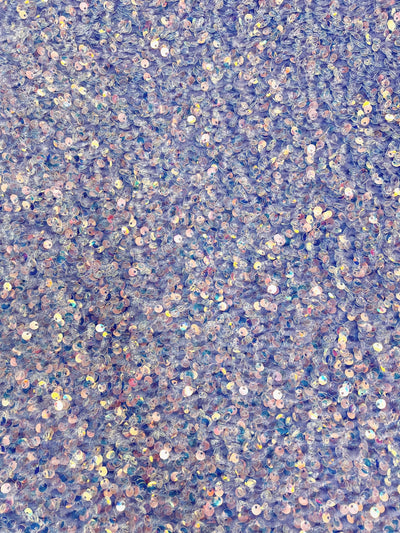 Stephanie IRIDESCENT LILAC Overlap Sequins on LAVENDER Stretch Velvet Fabric for Gowns, Apparel, Costumes, Crafts