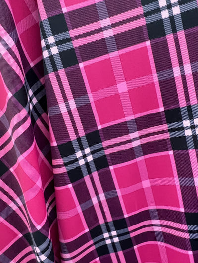 Clementine FUCHSIA Plaid Printed Nylon Spandex 4-way Stretch Medium Weight Fabric for Apparel, Swimwear, Activewear, Costumes, Crafts
