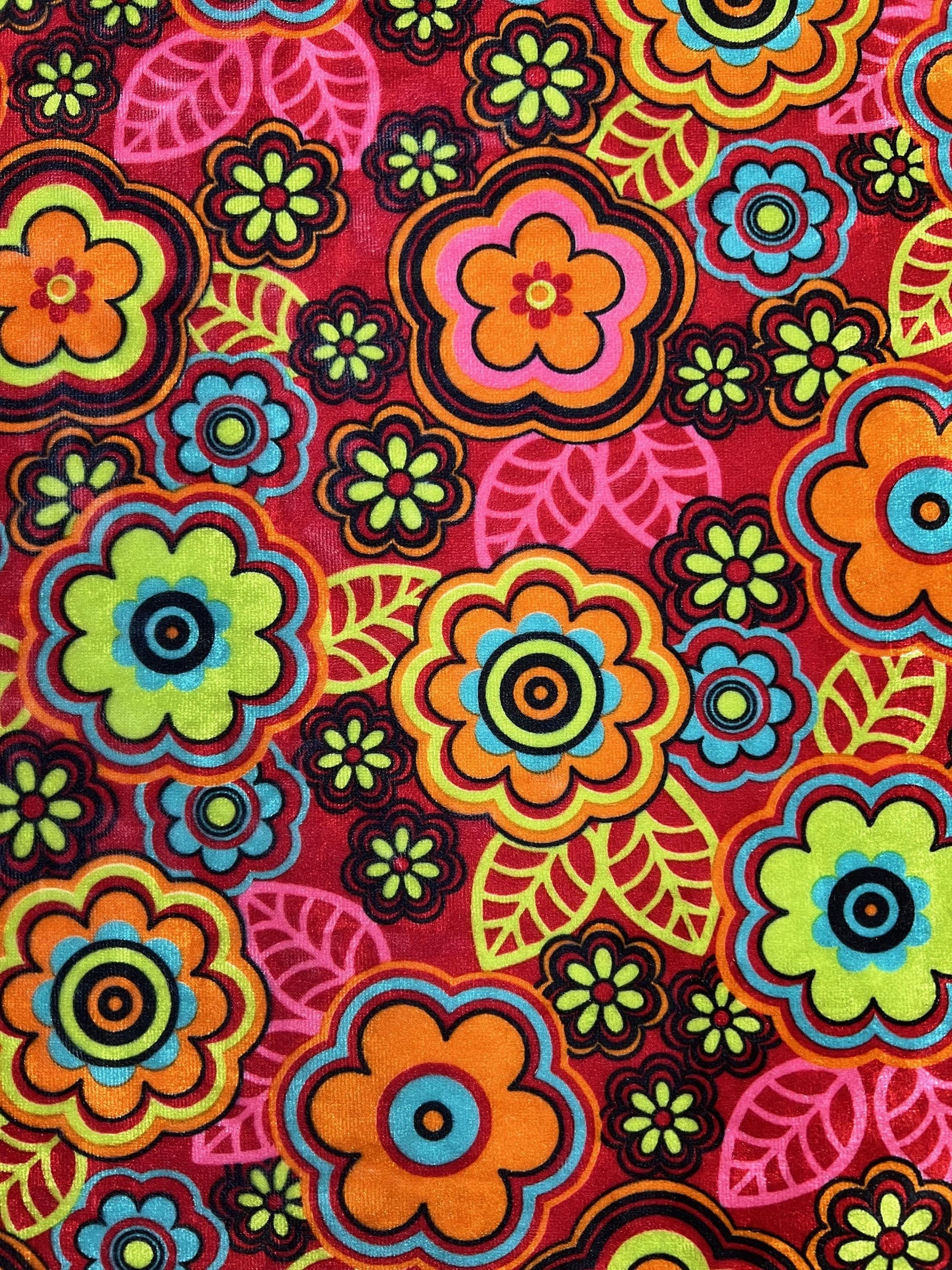 Sutton FLORAL Print 23 on Polyester Stretch Velvet for Bows, Topknot, Scrunchies, Clothes, Costumes, Crafts - 10171