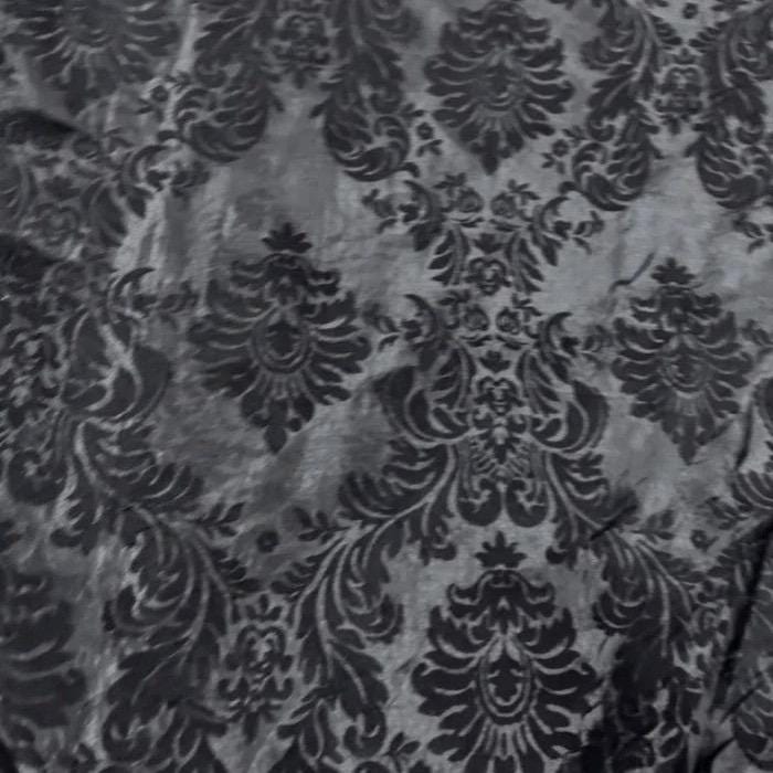 Amanda CHARCOAL Taffeta with BLACK Velvet Flocked Damask Fabric by the Yard - 10078