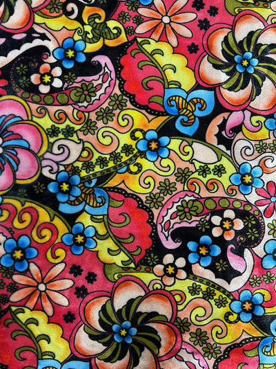 Sutton FLORAL Print 24 on Polyester Stretch Velvet for Bows, Topknot, Scrunchies, Clothes, Costumes, Crafts - 10171
