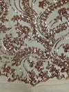 Erin COPPER Flowers and Leaves Sequins on Mesh Lace Fabric by the Yard - 10063
