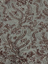 Erin COPPER Flowers and Leaves Sequins on Mesh Lace Fabric by the Yard - 10063