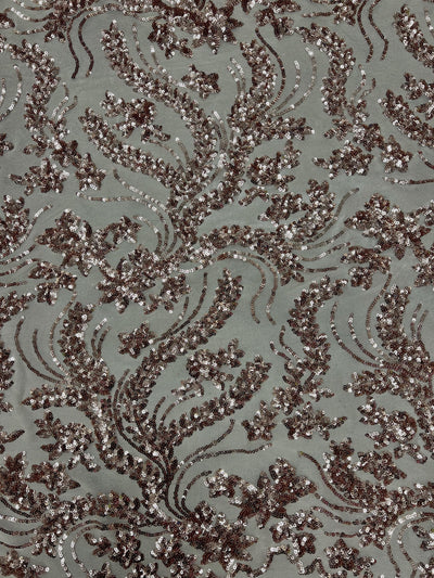 Erin COPPER Flowers and Leaves Sequins on Mesh Lace Fabric by the Yard - 10063