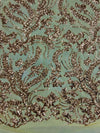 Erin GOLD Flowers and Leaves Sequins on Mesh Lace Fabric by the Yard - 10063