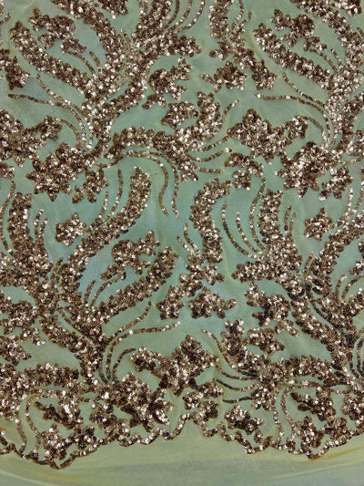 Erin GOLD Flowers and Leaves Sequins on Mesh Lace Fabric by the Yard - 10063