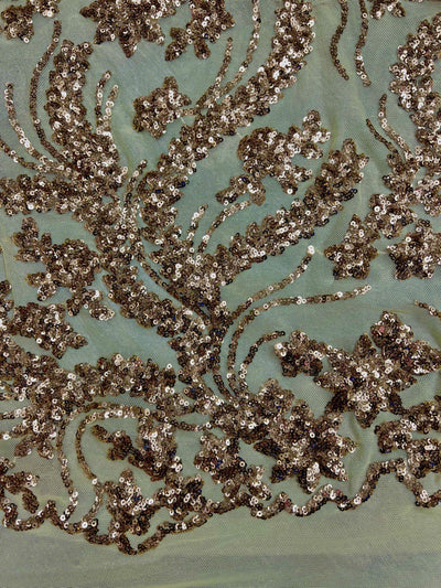 Erin GOLD Flowers and Leaves Sequins on Mesh Lace Fabric by the Yard - 10063