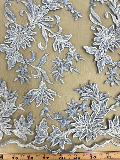 Lacey LIGHT BLUE Polyester 3D Floral Embroidery on Mesh Lace Fabric by the Yard - 10197