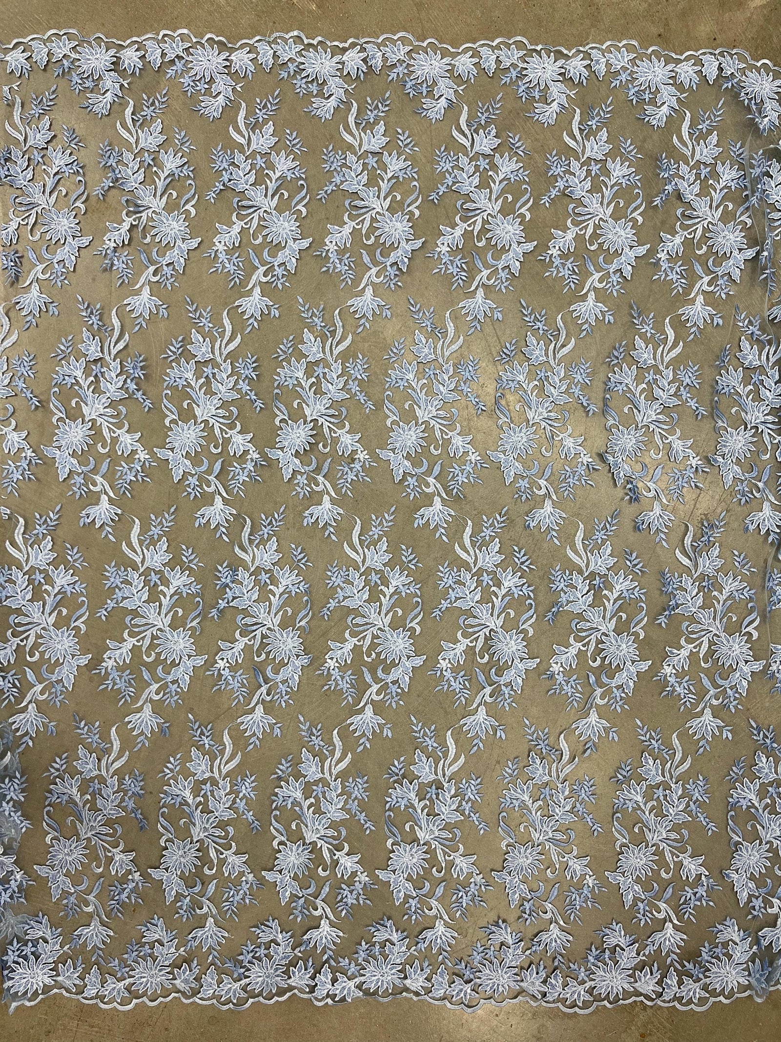 Lacey LIGHT BLUE Polyester 3D Floral Embroidery on Mesh Lace Fabric by the Yard - 10197