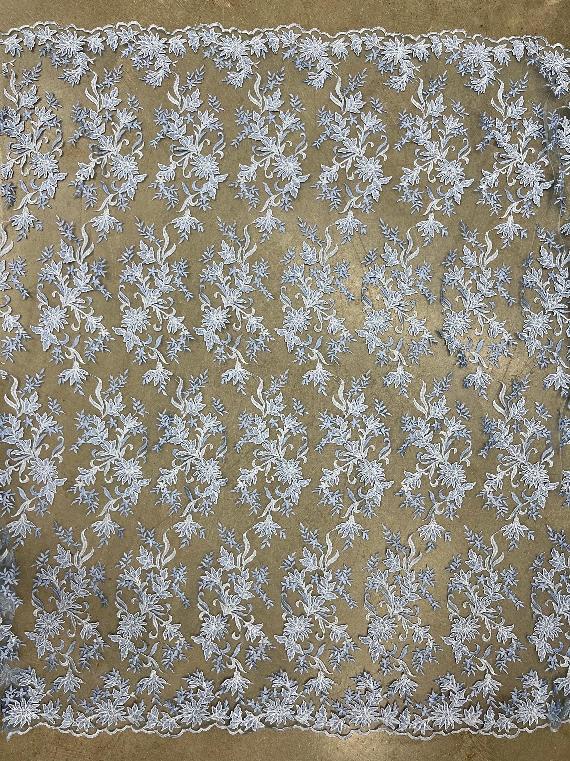 Lacey LIGHT BLUE Polyester 3D Floral Embroidery on Mesh Lace Fabric by the Yard - 10197