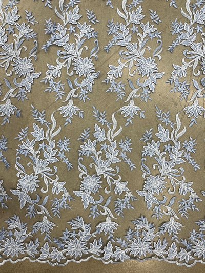Lacey LIGHT BLUE Polyester 3D Floral Embroidery on Mesh Lace Fabric by the Yard - 10197