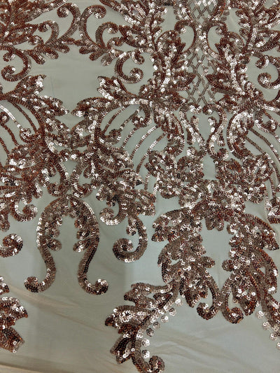 Angelica BRONZE Curlicues and Leaves Sequins on Mesh Lace Fabric by the Yard - 10132