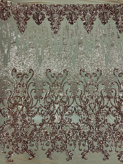 Angelica BRONZE Curlicues and Leaves Sequins on Mesh Lace Fabric by the Yard - 10132
