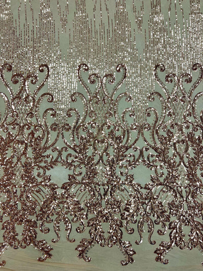 Angelica BRONZE Curlicues and Leaves Sequins on Mesh Lace Fabric by the Yard - 10132