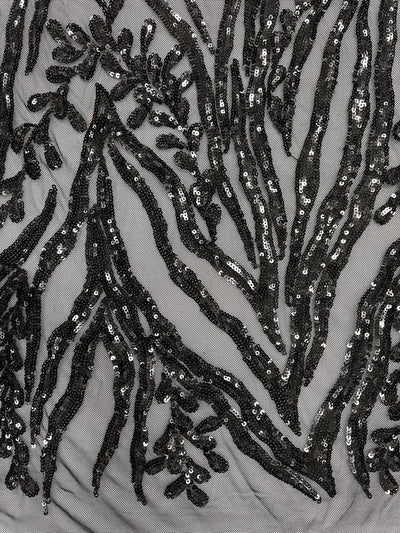 Willow BLACK Sequins on Stretch Mesh Lace Fabric by the Yard