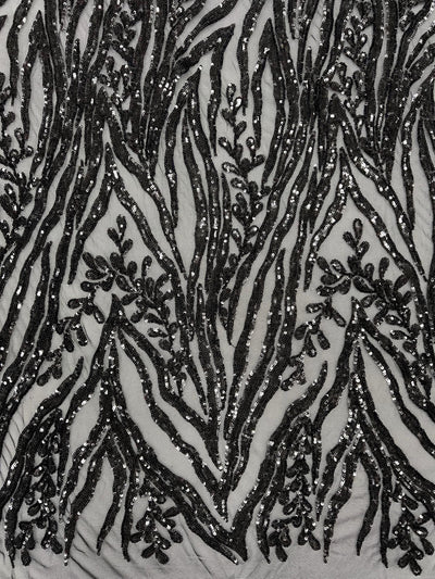 Willow BLACK Sequins on Stretch Mesh Lace Fabric by the Yard
